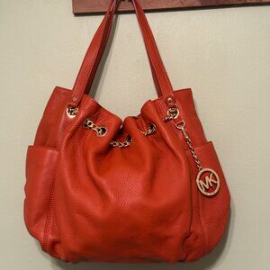 Michael Kors Bedford Large Pocket Tote - Orange Pebbled Leather